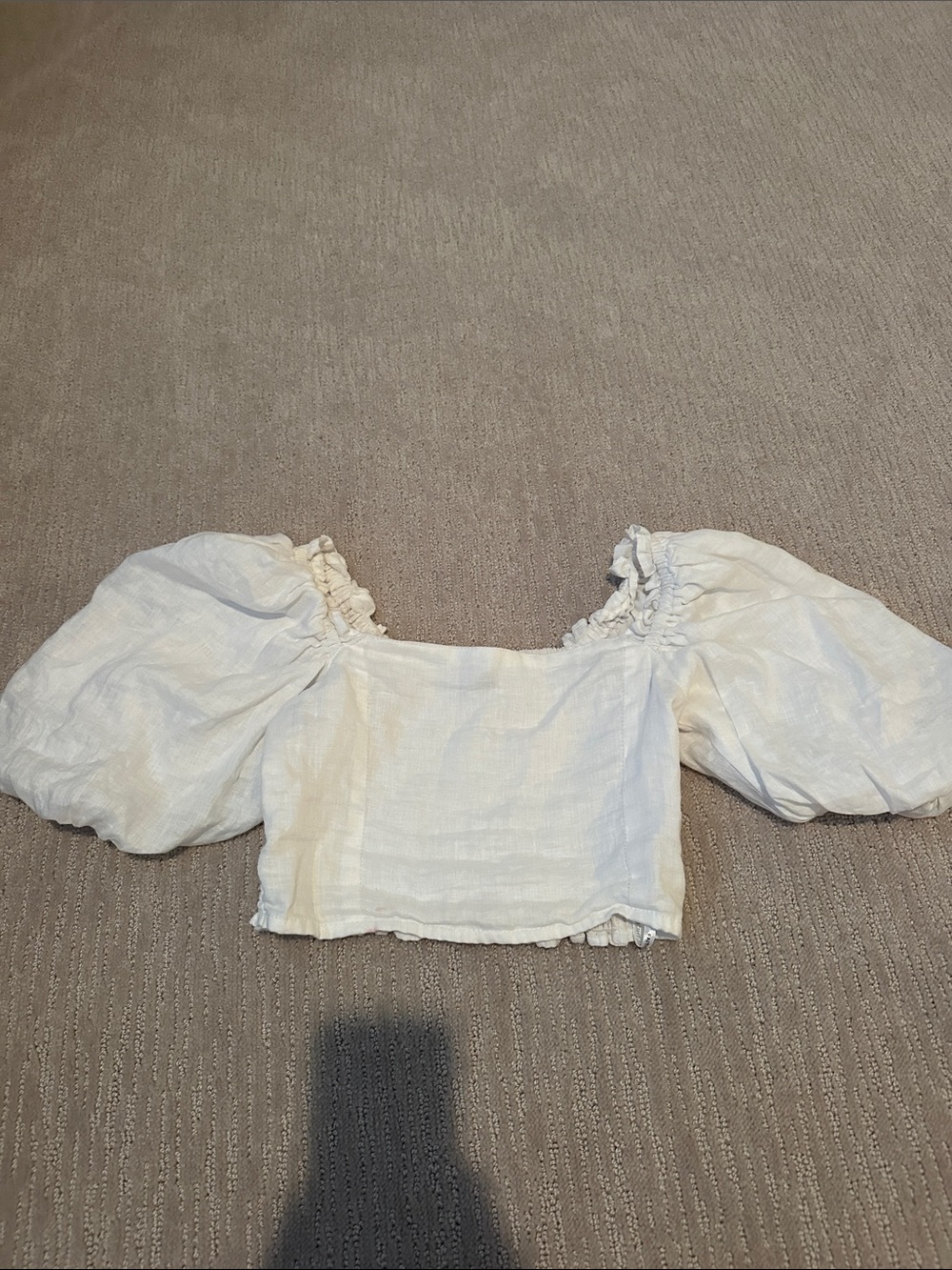 Faithfull the Brand Ivory Puff-Sleeve Square-Neck Crop Top